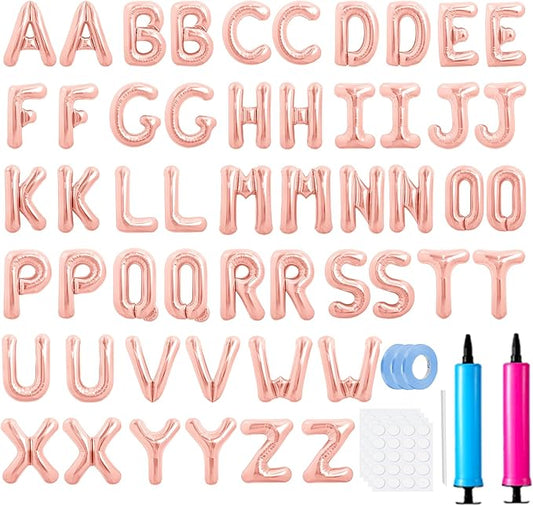 LIOZEOKUN Letter Balloons 16 Inch Alphabet A-Z Mylar Foil Balloons 2 Set for Wedding Birthday Party Decoration Banner Custom Phrase 52 Pcs