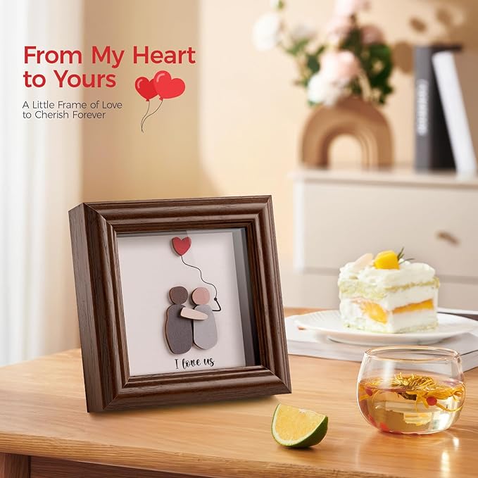 Valentine’s Day Gifts Shadow Box Frame – I Love Us Gifts for Her Him, Cute Couple Gift, 3D Wooden Love Picture Frame, Anniversary Christmas Birthday Gift for Boyfriend Girlfriend Wife Husband (Brown)