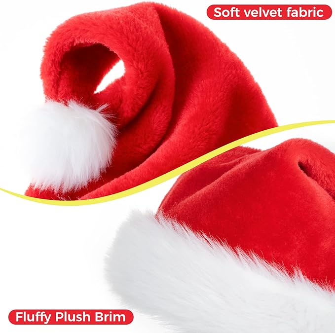 JUANANIUG Christmas Hat,Santa Hat, Xmas Holiday Hat for Unisex Adults, Extra Thicken Classic Fur for Christmas New Year Festive Holiday Party Supplies