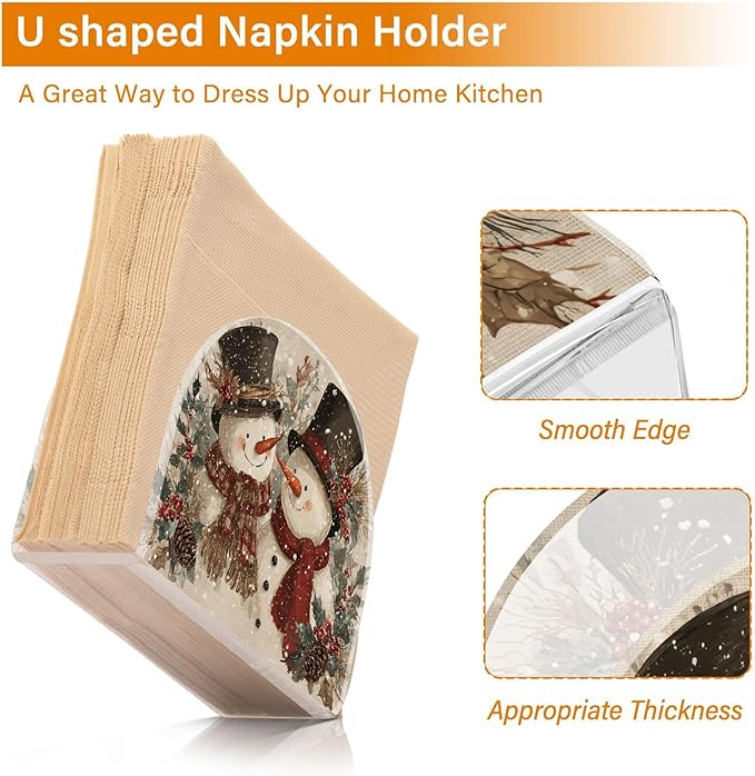 Christmas Snowman Napkin Holder for Paper Napkins Kitchen Tables Xmas Party Retro Acrylic Vertical Napkin Holders Freestanding Napkins Dispenser