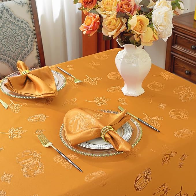 MATIRUG Fall Thanksgiving Tablecloth Rectangular 60x84 Inches, Pumpkin Jacquard Water Resistant Washable Table Cloths, Vintage Party Table Cover for Autumn Friendsgiving/Honey