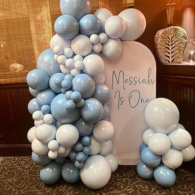 Dusty Blue Balloon Arch Kit, Dusty Blue and White Balloon Arch Garland Kit Light Blue Macaron Blue White Pearl Balloons for Boys Wedding Birthday Baby Shower Gender Reveal Decorations
