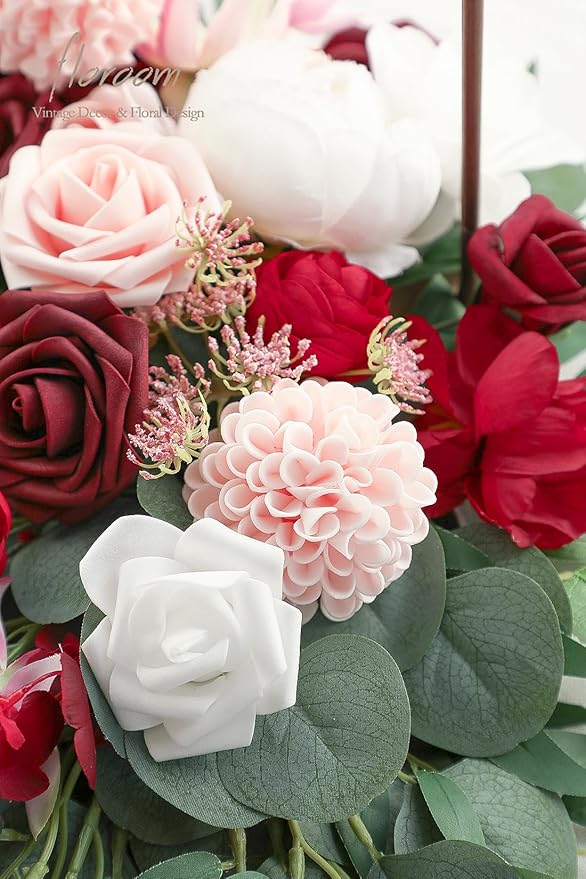 Floroom Artificial Dahlia Flowers 25pcs Real Looking Blush Foam Fake Roses with Stems for DIY Wedding Bouquets Pink Bridal Shower Centerpieces Floral Arrangements Party Tables Home Decoration