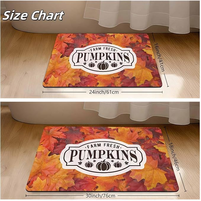 InterestPrint Thanksgiving Doormat Fall Door Mat, Fall Maple Leafs Welcome Door Mats Outdoor Indoor Autumn Leaves Doormat, Harvest Pumpkin Door Rug for Thanksgiving Farmhouse Decor