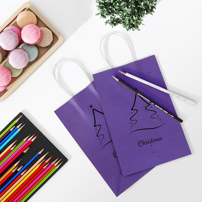 REMTAP Gift Paper Bags 5.9×3.2×8.2 50Pcs Kraft Bags with Handles Bulk Gift Bags for Wedding Party Craft Retail Packaging, Shopping, Party Favor, Retail Bag (Purple-S-50pcs, 5.9×3.2×8.2)