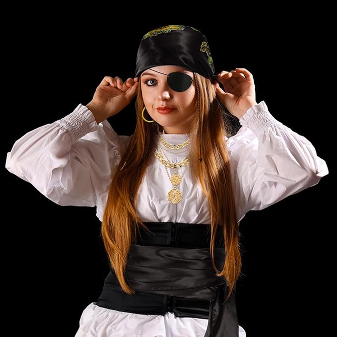 CICOCI Men Pirate Costume Accessories Set for Women: Pirate Hat, Head Scarf, Sash, Belt, Dress Accessories