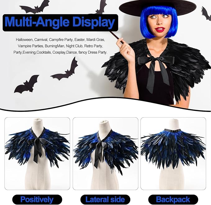 Gothic Natural Feather Shrug Feather Shawl Wrap Cape Victorian Collar for Halloween Cosplay Party Costume Accessories