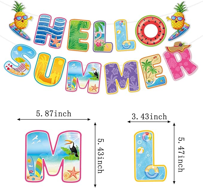 Hawaiian Luau Summer-Pool Party-Decorations Supplies - 10pcs Hello Banner,Outdoor Beach Theme Tissue Streamers Garland,Aloha Flamingo Hanging Swirl,Tropical Backdrop Office Tiki Decor Burgleda