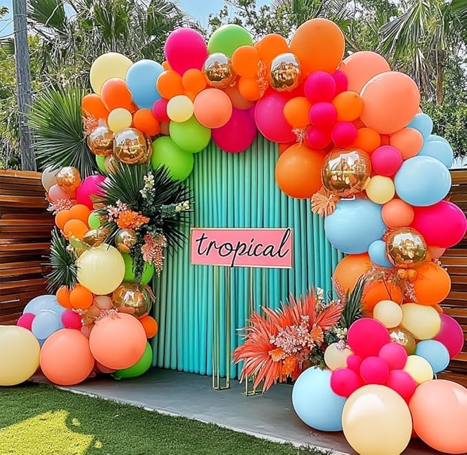 Hot Pink Orange Blue Balloon Garland Double Stuffed Pink Green Yellow Peach Teal Balloon Arch Kit Colorful Balloons for Birthday Baby Shower Wedding Bridal Tropical Hawaiian Flamingo Luau Party Decor