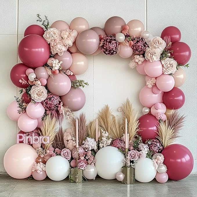Dusty Rose Balloon Garland Double Stuffed Dusty Pink Mauve Balloons Light Pink Pearl White Cream Boho Balloon Arch Kit for Girls Women Birthday Baby Shower Bridal Engagement Party Decorations