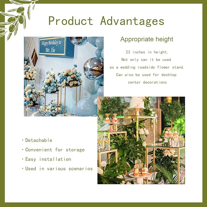 10 Pack 23.6-Inch Gold Flower Stand for Centerpieces,Metal Vase Column Stand, Geometric Centerpiece Vase for Wedding & Party Centerpieces