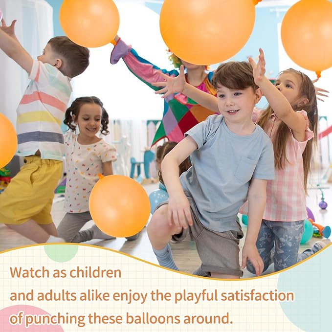 24 Pcs Orange Punch Balloons Bounce with Rubber Band Handle Punching Balloon Heavy Duty for Birthday party favors, Kids (Orange)