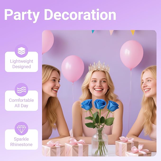 Tiara Crown for Women, Queen Tiara for Birthday Prom Bridal Party Custome Rose