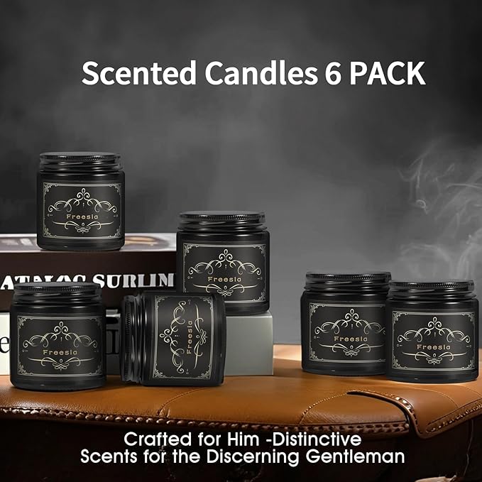 6 Pack Christmas Scented Candles Gift for Men, Scented Candles Gifts Set for Men Women, Smoke-Free Strong Fragrance Long Lasting Candle for Home, Natural Soy Jar Candles Set for Men Christmas