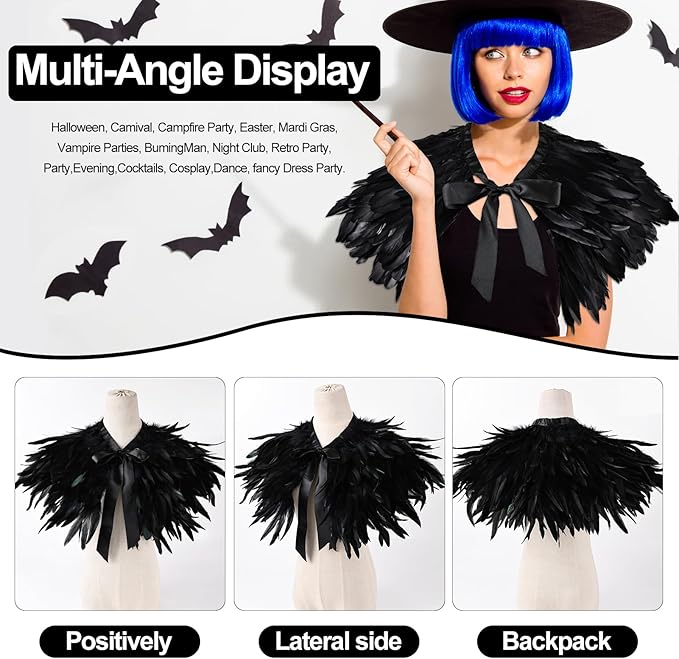 Gothic Natural Feather Shrug Feather Shawl Wrap Cape Victorian Collar for Halloween Cosplay Party Costume Accessories