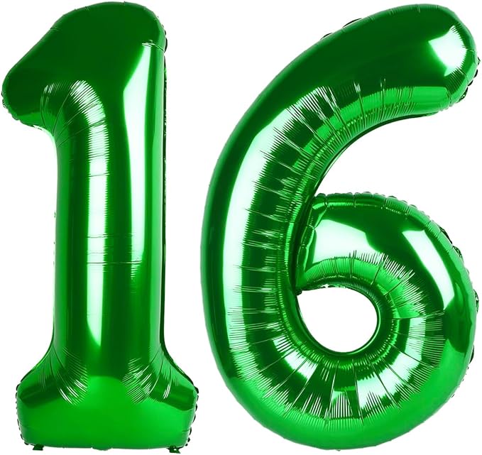 40 Inch Green Mylar Foil Number 16 61 Birthday Balloon, Digital Balloons for 16 Boy Girl Party Decorations Supplies, Big Helium Balloon Numbers for 16 61 Men Women Anniversary