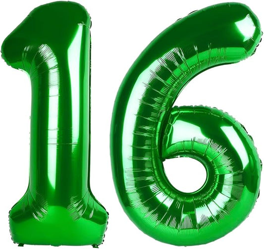 40 Inch Green Mylar Foil Number 16 61 Birthday Balloon, Digital Balloons for 16 Boy Girl Party Decorations Supplies, Big Helium Balloon Numbers for 16 61 Men Women Anniversary