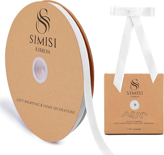 White Velvet Ribbon 3/8'' 25 Yards for Christmas Tree, Gift Wrapping, Flower Bouquet, Wreath Decorations, Bow Making