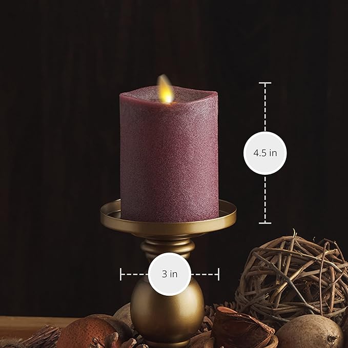 Luminara - Flameless LED Battery Operated Flickering Pillar Candles - Raisin- Pack of 1-3x4.5 - Realistic Moving Flame Real Wax Indoor/Outdoor Decor