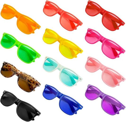 12/24 Pack Wholesale Retro Neon Colors Party Favor Supplies Unisex Sunglasses Bulk for Adults Teens, UV400 Protection