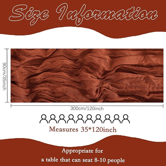 12 Pack Fall Table Runner Terracotta Cheesecloth 10FT Boho Gauze Fabric Burnt Orange Table Runner 35 x 120 Inch Rustic for Thanksgiving Wedding Decor Baby Shower Party Boho Decoration