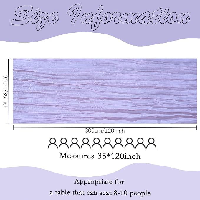 6 Pack Lavender Cheesecloth Table Runner 10FT Boho Gauze Fabric Table Runner 35 x 120 Inch Rustic Sheer Runner for Centerpiece Wedding Decor Baby Shower Party Boho Table Decoration