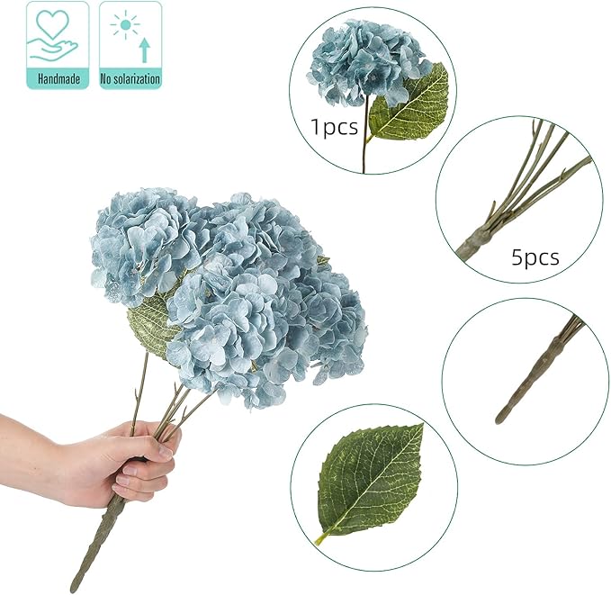Kimura's Cabin 2Bouquets Fake Silk Hydrangea Flower Artificial Hydrangea Bouquets 10Heads for Home Table Centerpieces Wedding Party Decoration(Sky Blue, Pack of 2