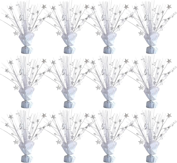 12 Pack White Foil Spray Centerpieces Stars Brust Table Centerpieces for Wedding Birthday Anniversary Holiday Party Decor, White Star Balloon Wights for Party, Table Decor for Party