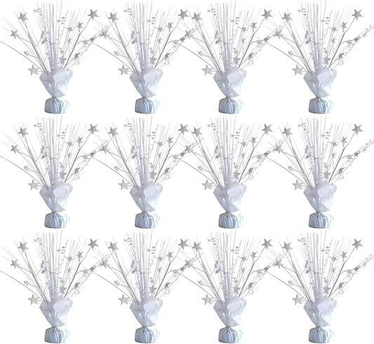 12 Pack White Foil Spray Centerpieces Stars Brust Table Centerpieces for Wedding Birthday Anniversary Holiday Party Decor, White Star Balloon Wights for Party, Table Decor for Party
