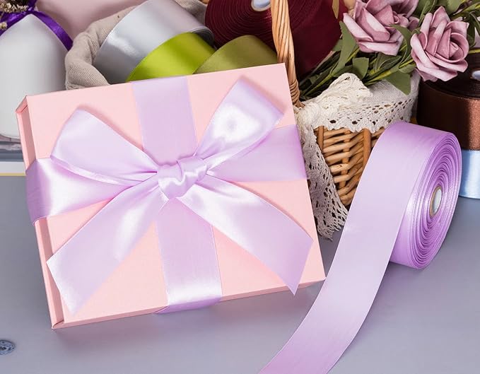 1 1/2 Inch Lilac Solid Satin Ribbon, 50 Yards Craft Fabric Ribbon for Gift Wrapping Floral Bouquets Wedding Party Decoration