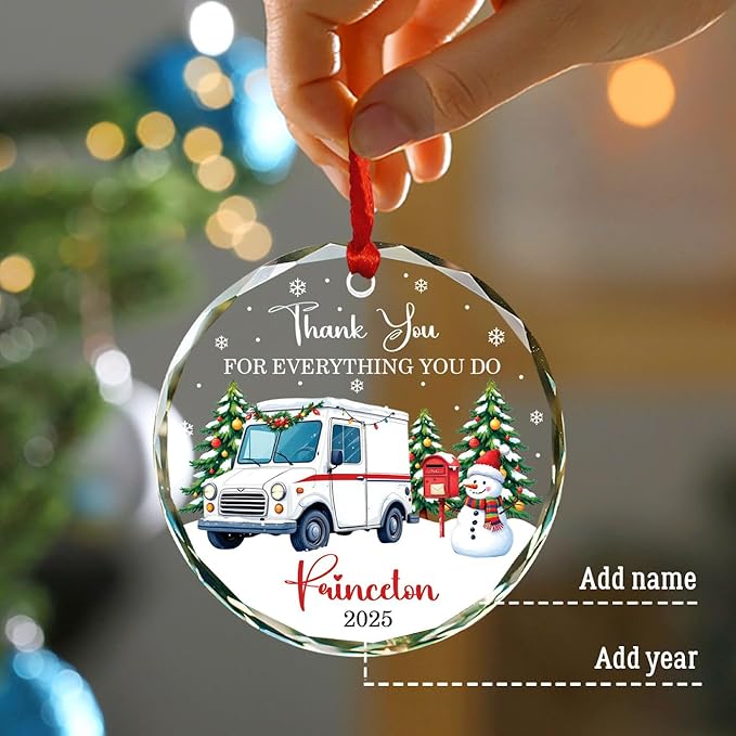 Custom Mail Carrier Christmas Tree Ornament 2025, Thank You for Everything You Do Glass Xmas Ornaments, Gifts for Mailman Postal Carriers, Personalized Name Postal Worker Ornament Merry Christmas