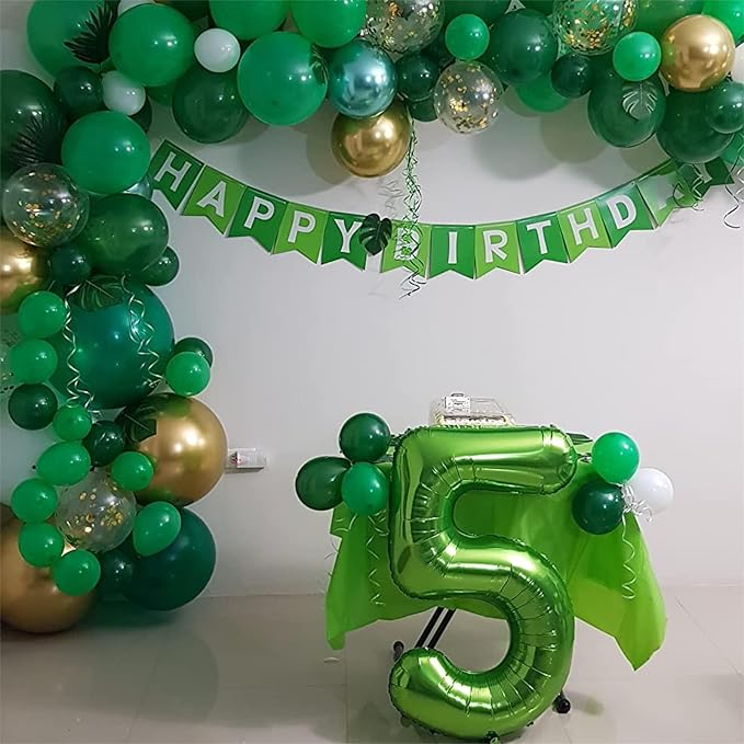 Green Number 5 Balloon for Girls Boys, 40 Inch Large Number 0-9 Foil Mylar Helium Digital Balloons Set for Women Men Jungle Birthday Graduation Anniversary Party Decorations Celebration Supplies