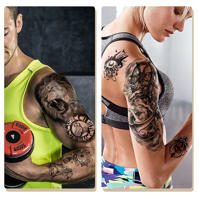 Yazhiji 70sheets Waterproof Temporary Tattoo for Girls or Boys Kids 10sheets Larger Half Arm Wolf Tiger Lion Fake Tattoos for Men or Women And 60 sheets Tiny Flower Snake Bird Crown Tattoo Sticker