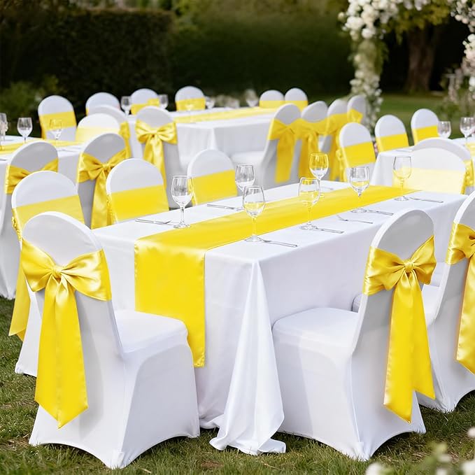 10 Pack Satin Table Runner Yellow 12 x 108 Inch Long,Satin Silk Table Runner for Wedding,Birthday Party and Banquet(Yellow,10 Pack)