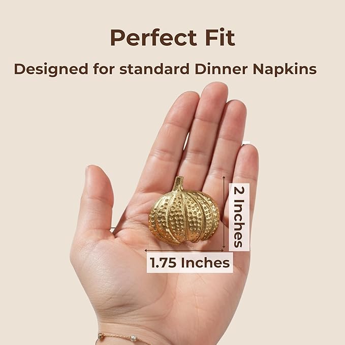 Napkin Rings Set of 12 - Pumpkin Elegant Napkin Holders Modern Serviette Buckles Metallic Adornment for Table Settings for Thanksgiving, Fall, Halloween & Holiday (Antique Gold) - CLEENTABLE