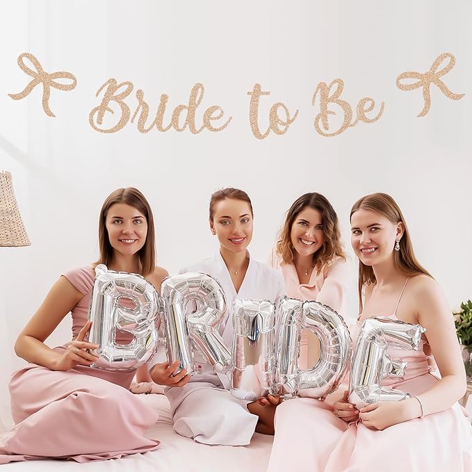 Bride to Be Banner, Champagne Gold Bride to Be with Bow Glitter Bachelorette Bridal Party Banner BRIDE TO BE Sign for Light Gold Bachelorette Bridal Shower Wedding Engagement Hen Party Decorations