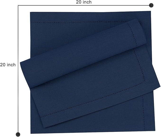 Ruvanti Premium Linen Napkins Set of 6-20x20 Inch, Classic Hemstitch, Mitered Corner Cloth Napkins ‎‎- Soft, Elegant Dinner Napkins Cloth Washable for Weddings, Parties, Everyday Use - Navy
