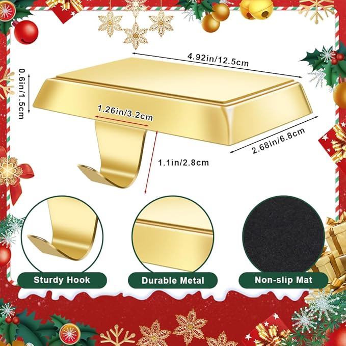 MGahyi Christmas Stocking Holder Bases - Mantel Stocking Hang Hooks for Fireplace Stand Hanger Holder Weighted Hangers for Xmas Holiday Decoration (Gold,2)