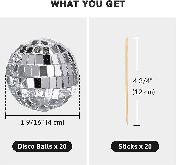 Yescom 20PCS 1.6" Small Disco Ball Mirror Mini Hanging Glass Decoration for Events Wedding 70s 80s Party Business Holiday Home Decor Silver