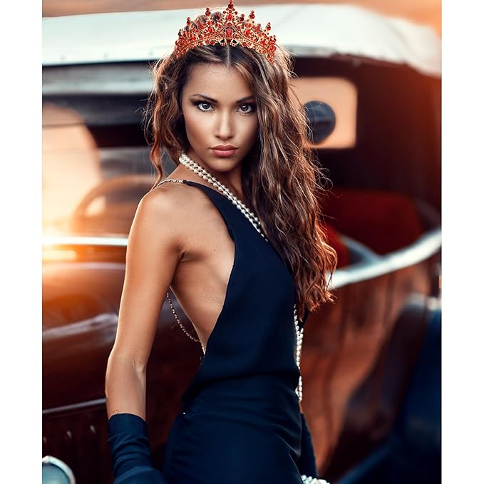 VELSCRUN Birthday Queen Tiara Crowns for Women Girls Red Crystal Birthday Queen Headband Sash Elegant Princess Crown Happy Birth Party Decorations Mom Sisters Birth Gift Hair Accessories