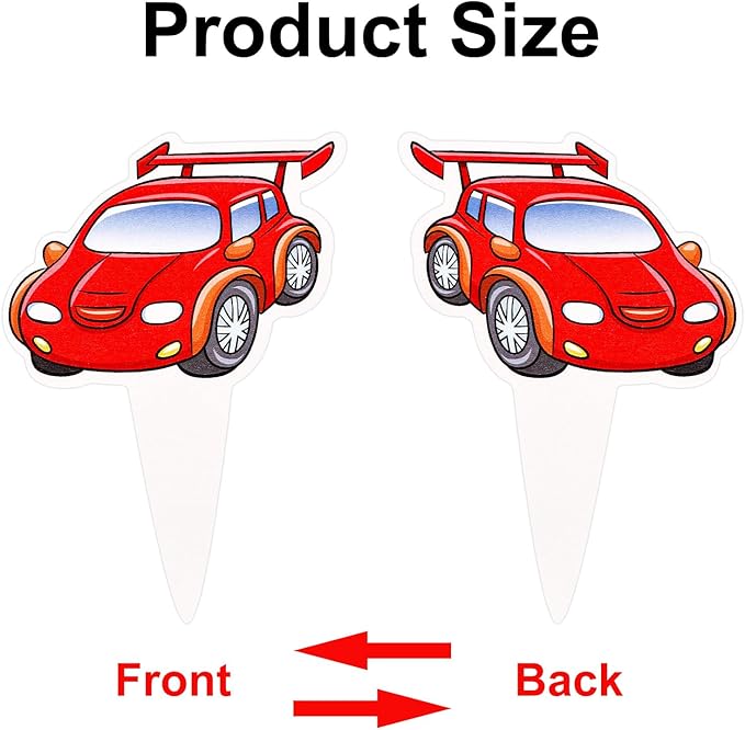 24pcs Car Cupcake Toppers, Race Car Birthday Party Supplies Black White Checkered Flag Cake Decorations Racing Theme Party Favors for Boys Kids