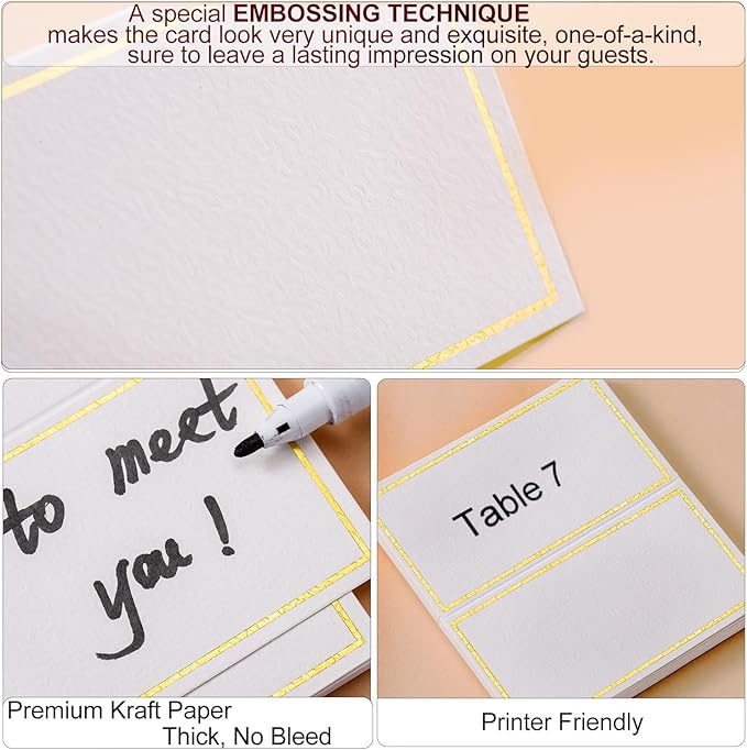 120Pcs Premium Place Cards, Small Table Cards with Gold Foil Border, 2" x 3.5" Tent Card, Escort Cards, Name Card, Wedding Place Cards for Wedding, Table, Dinner Parties, Seating Card