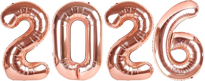 2026 Balloon Numbers - 40 Inch Rose Gold New Years Eve Party Supplies 2026, Nye Decor Party Decorations Happy New Year, New Years Eve Foil Party Balloons