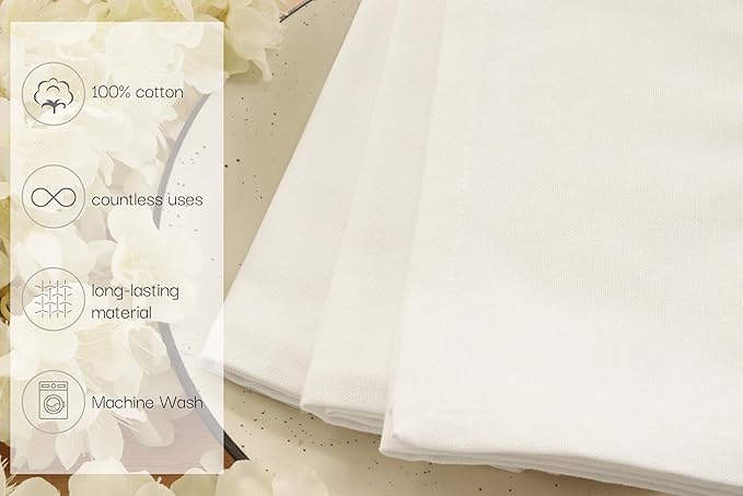 PurpleEssences Set of 6 Cloth Dinner Napkins 100% Cotton 18x18 Inch - Soft Durable Washable - Ideal for Farmhouse Party Fall Thanksgiving - Perfect Everyday Use Table Linen - White