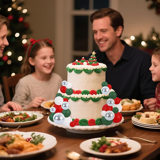 BEISHIDA 40 Pcs Ball Cake Toppers Red Green White Silver Sticks Foam Balls DIY Cake Topper Insert Balls Cake Decorations for Baking Christmas Party Decorations(Red, Green, White, Silver)