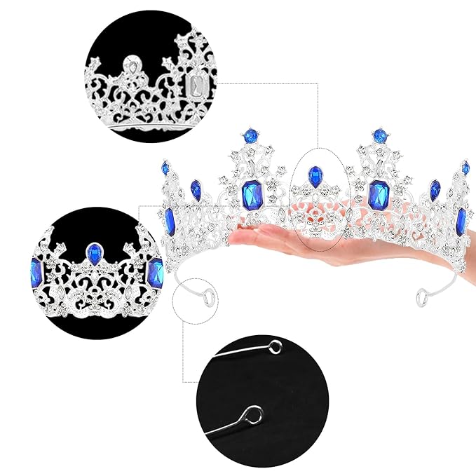Didder Royal Blue Princess Crown Birthday Tiara Prom Queen Tiaras and Crowns for Women and Girls Headpiece Halloween Costume Hair Accessories