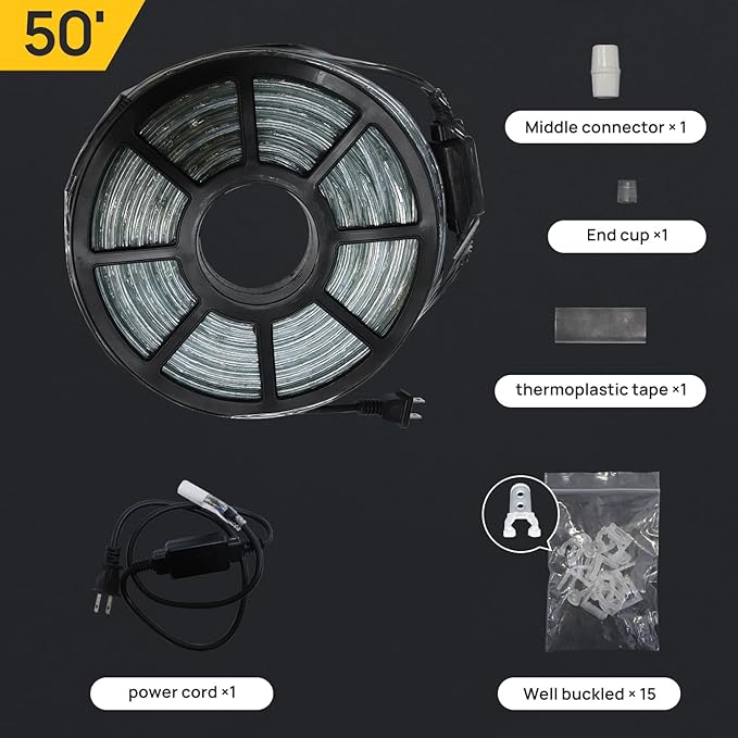 50ft Outdoor LED Rope Lights 540 Connectable Flexible Tube Lights, IP65 Waterproof Rope Lighting for Garden Patio Pool Bedroom Party Christmas Halloween Holiday Indoor/Outdoor Decoration, Warm White