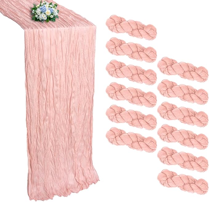 12 Pack Blush Pink Cheesecloth Table Runner 10FT Boho Cheese Cloths Gauze Fabric Table Runners 120 Inch Rustic Sheer for Wedding Birthday Party Baby Shower Centerpiece Home Decorations