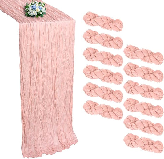 12 Pack Blush Pink Cheesecloth Table Runner 10FT Boho Cheese Cloths Gauze Fabric Table Runners 120 Inch Rustic Sheer for Wedding Birthday Party Baby Shower Centerpiece Home Decorations