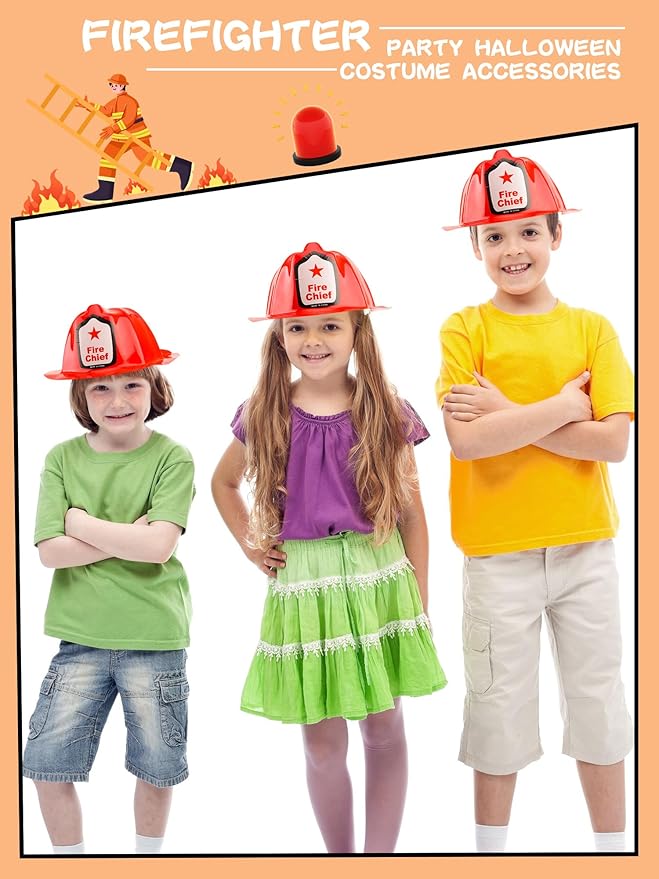 100 Pack Kids Firefighter Hats Children Fire Helmet Fireman Cosplay Hats for Dress up Firefighter Halloween Costume